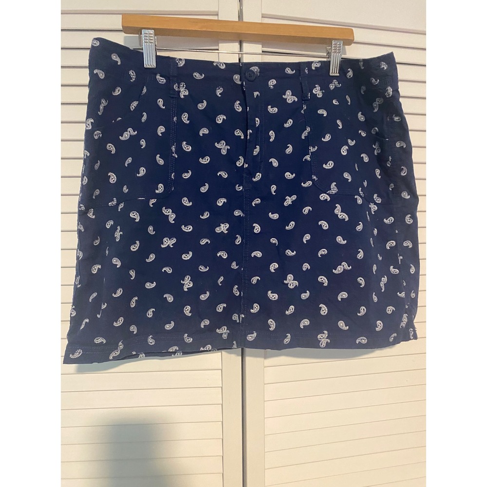 St Johns Bay Navy Blue Paisley Skort Built In Shorts Pockets Casual Mini Skirt